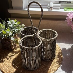 Resin/Wicker Wine Caddy/Flatware Holder